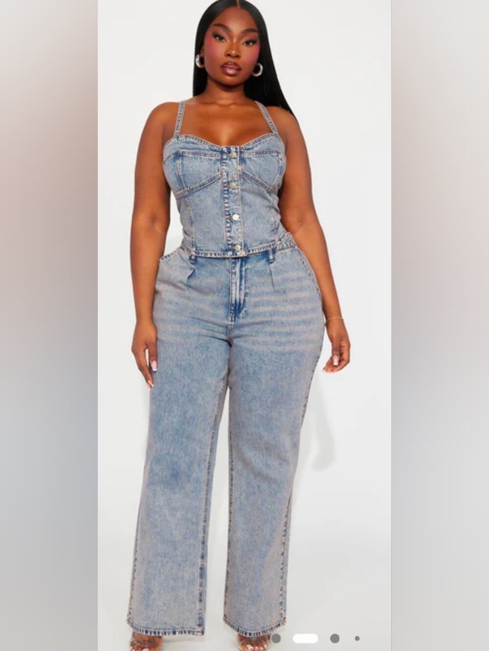Fashion Nova Cassie Denim Pant Set NWT 2X Vintage Wash Wide Leg Y2K Baddie